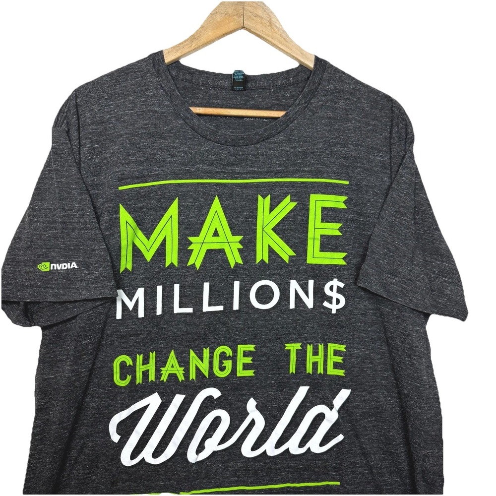 NVIDIA "Make Millions, Change the World" Graphic T-Shirt Men's 2XL Charcoal Gray